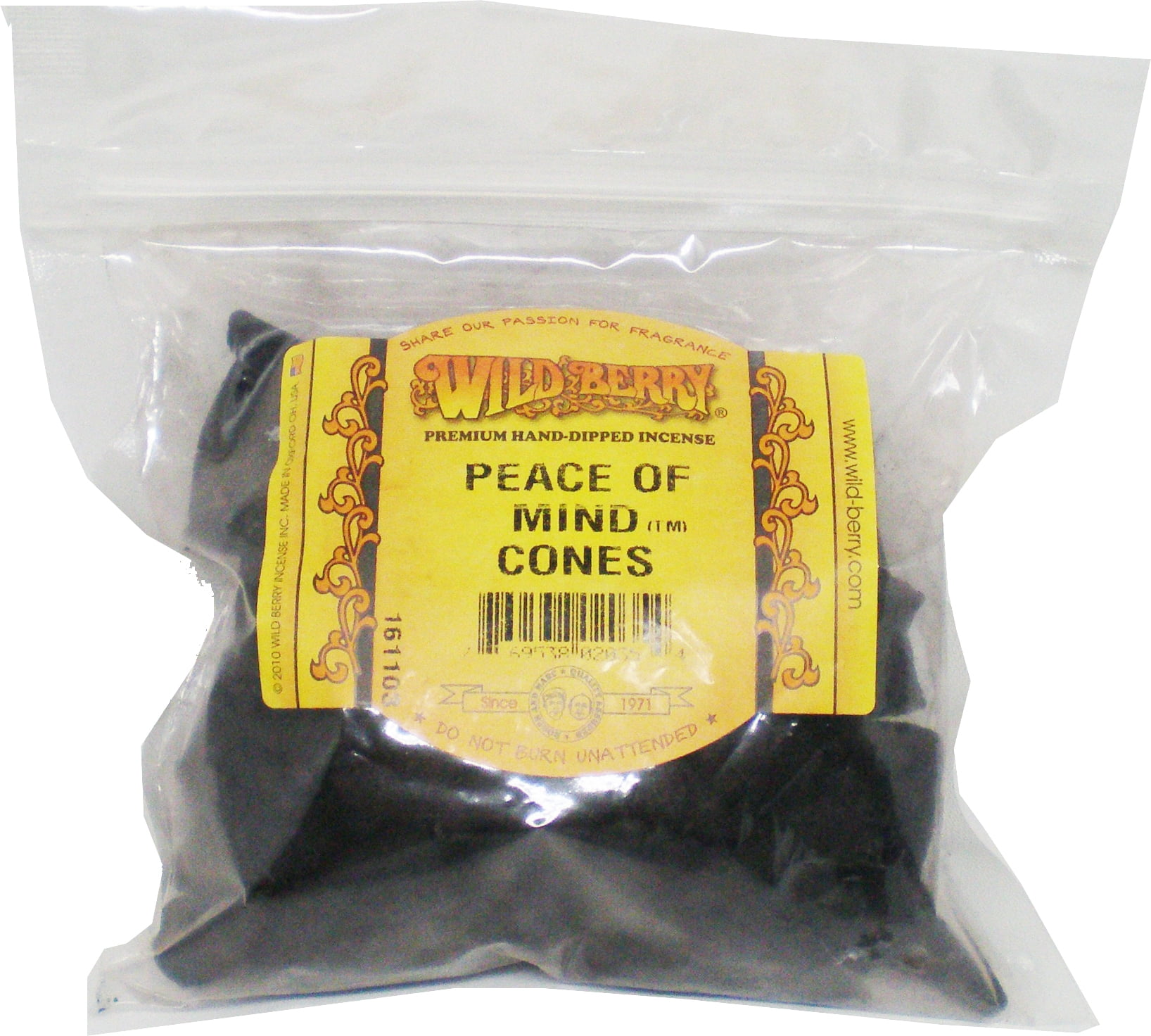 Wild Berry Peace Of Mind Incense Cones [100 Cones Per Bag - Black]