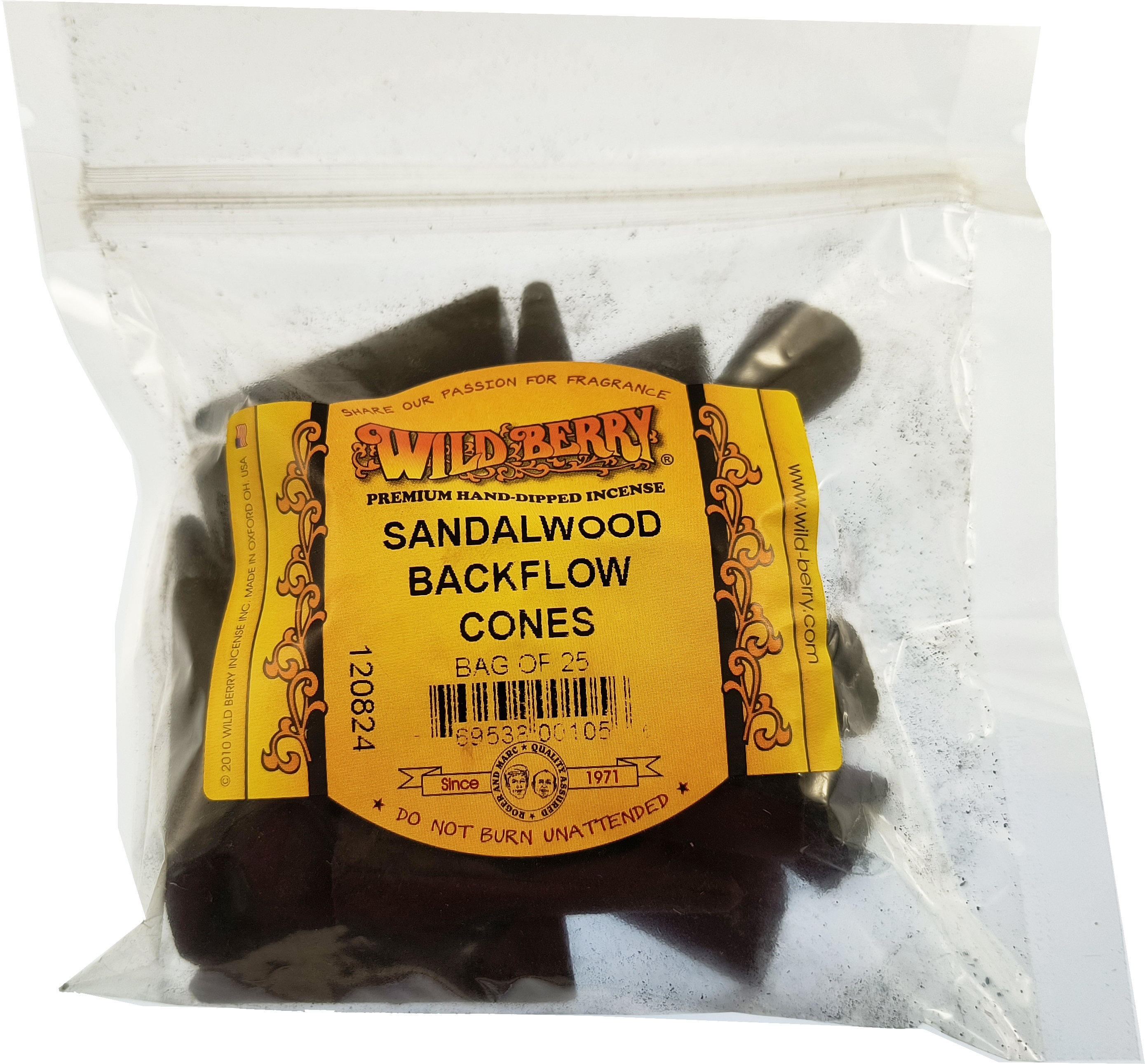 Wild Berry Sandalwood Backflow Incense Cones [25 Cones Per Pack - Black]