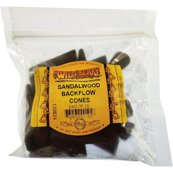 Wild Berry Sandalwood Backflow Incense Cones [25 Cones Per Pack - Black]
