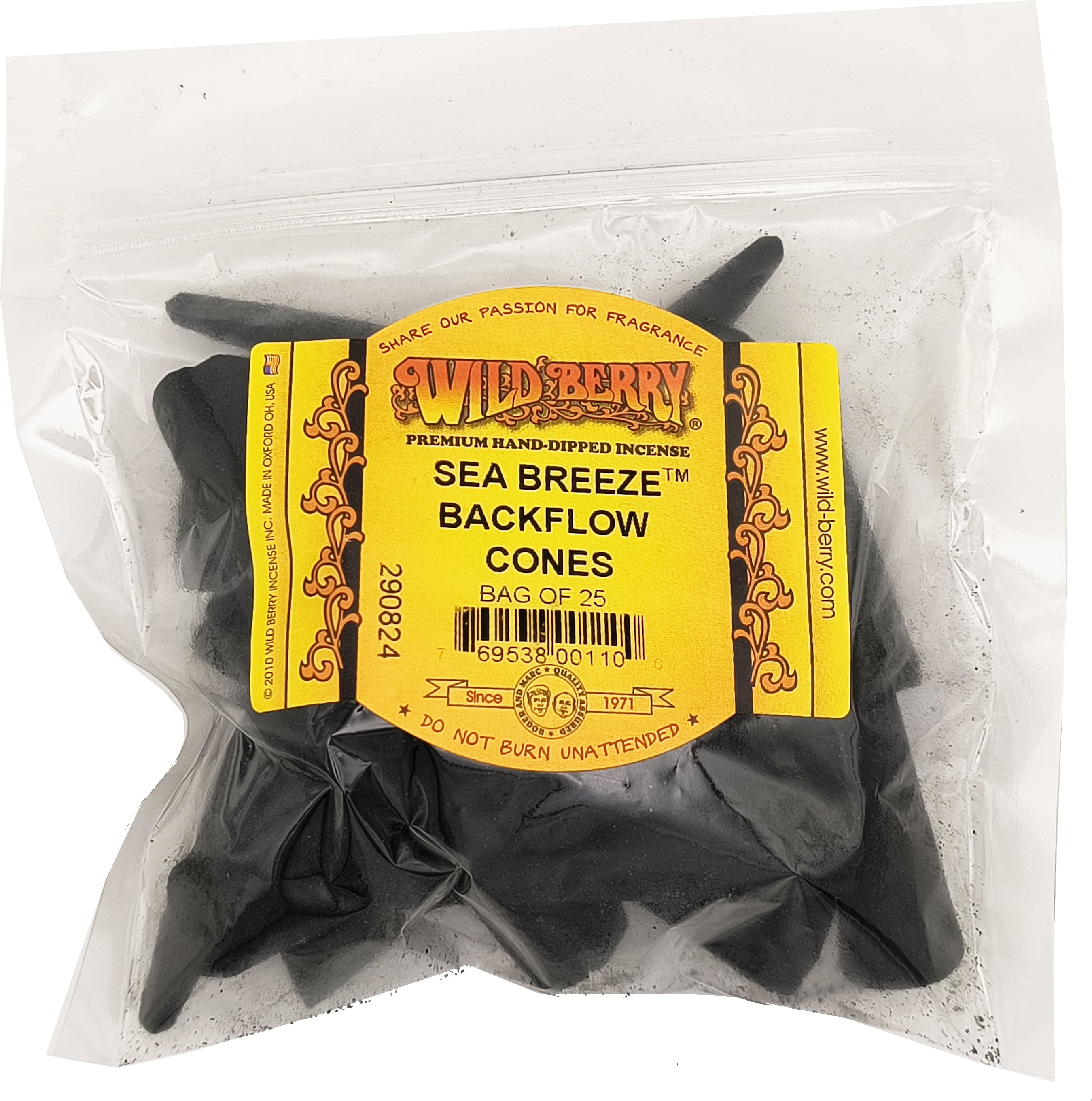 Wild Berry Sea Breeze Backflow Incense Cones [25 Cones Per Pack - Black]
