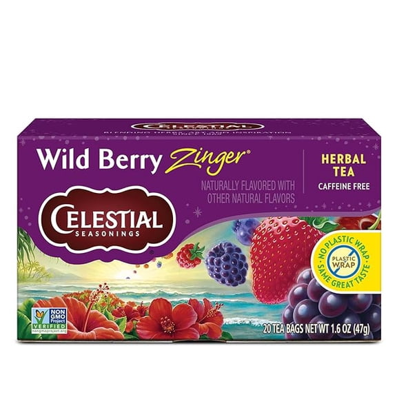 Wild Berry Zinger Herbal Tea, Caffeine Free, 20 Tea Bags Box