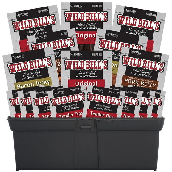 Wild Bills 16-Piece Sampler Tool Box (includes beef jerky, bacon jerky and pork belly bites)