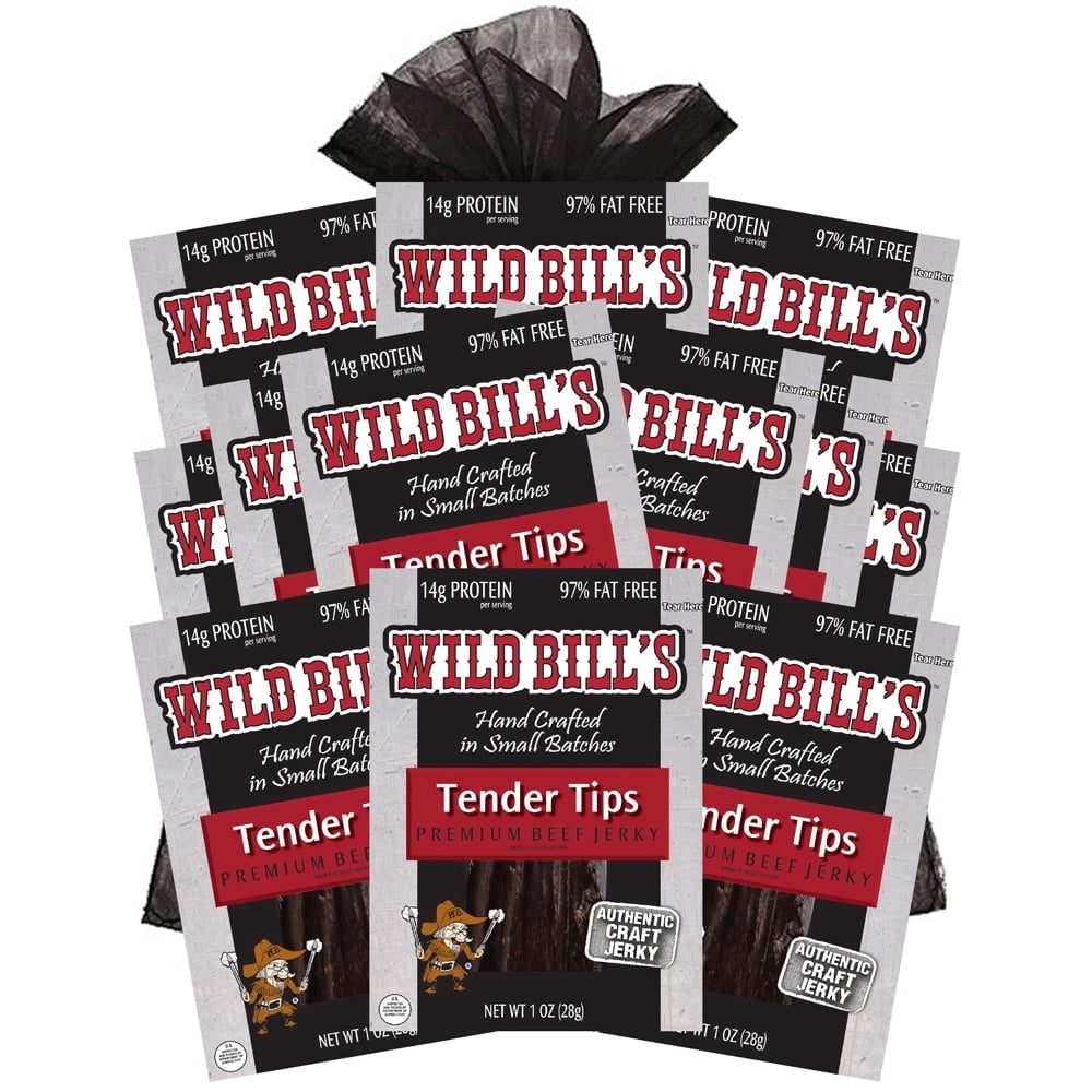 Wild Bill’s 1oz Original Tender Tips Beef Jerky Black Organza 12-Piece Gift Bag