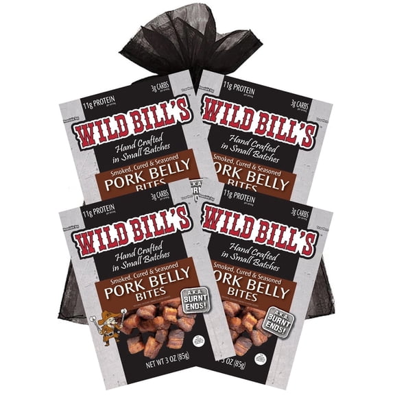Wild Bills 3oz Pork Belly Bites Black Organza 4-Piece Gift Bag