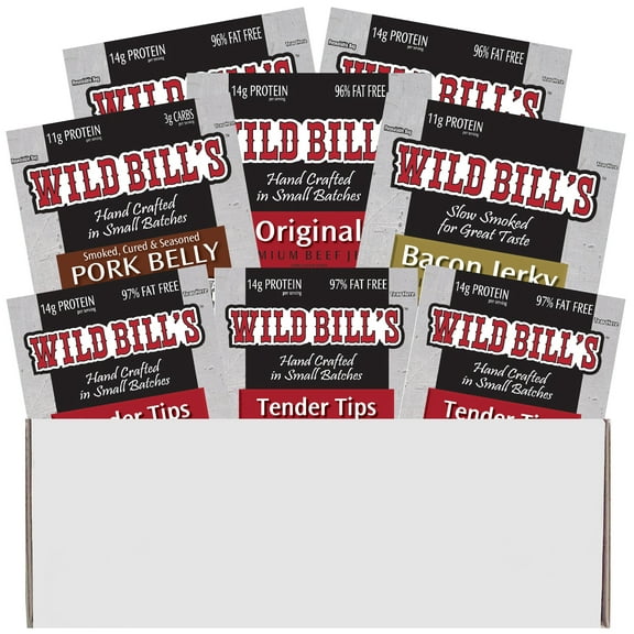 Wild Bills 8-Piece Sampler Gift Box (includes beef jerky, bacon jerky and pork belly bites)