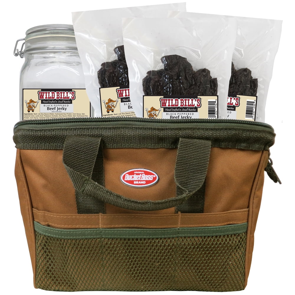 Wild Bill's Black Peppered Beef Jerky Three-Bag Gift Toolbag (three 15oz bags and 1 jar)