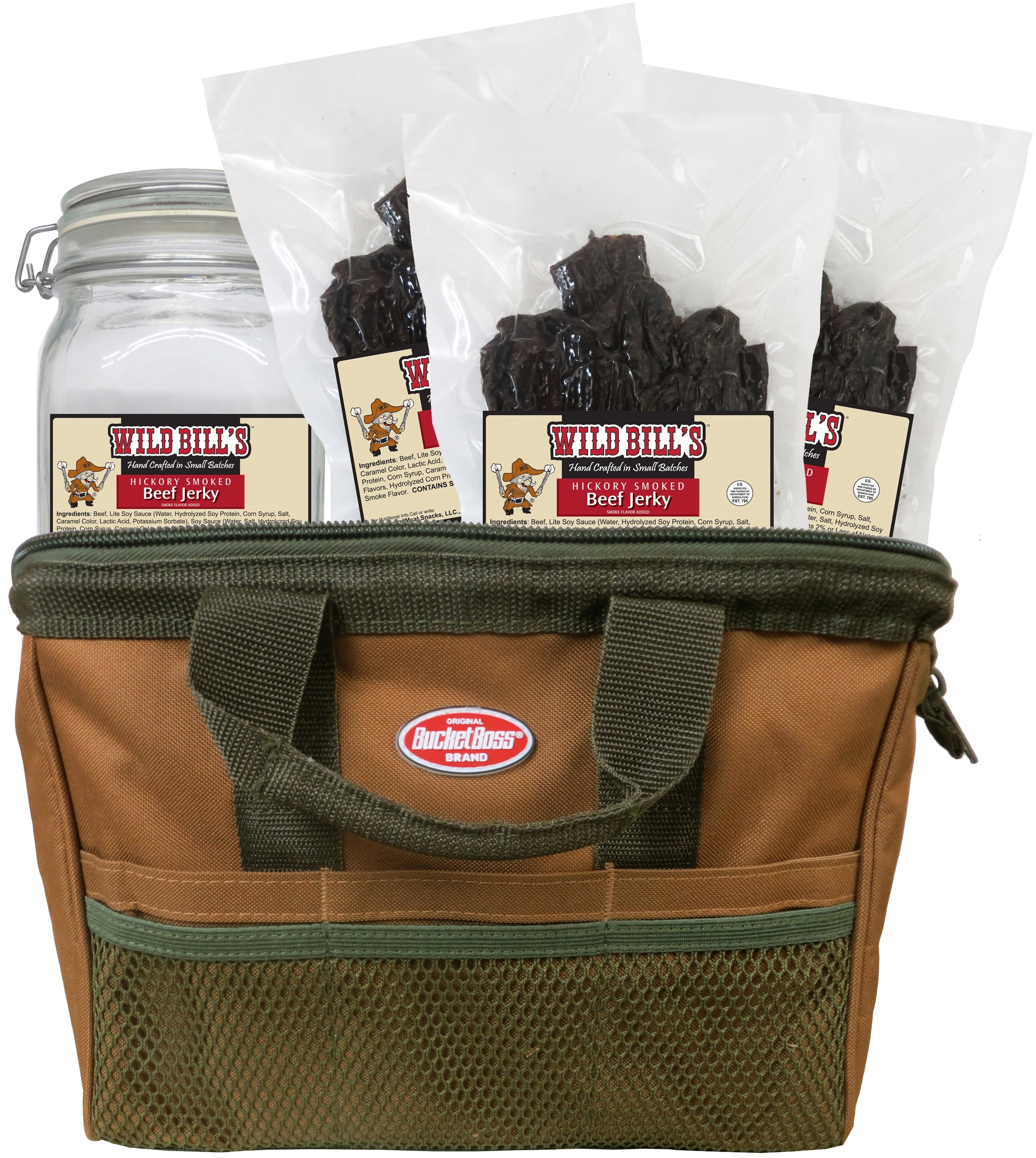 Wild Bill's Original Hickory Beef Jerky Three-Bag Gift Toolbag (three 15oz bags and 1 jar)