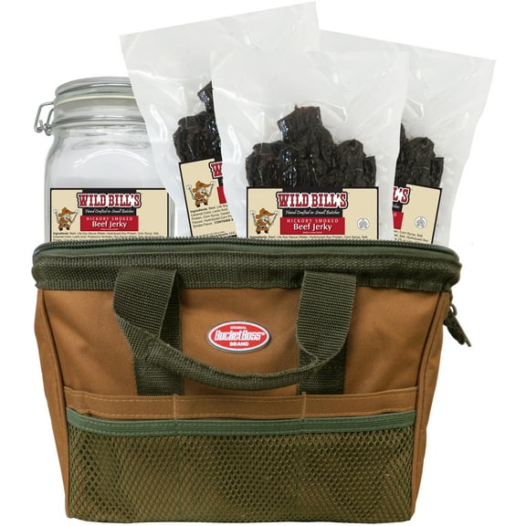 Wild Bill's Original Hickory Beef Jerky Three-Bag Gift Toolbag (three 15oz bags and 1 jar)