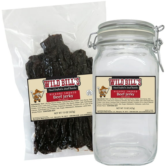 Wild Bill's Original Hickory Smoked Beef Jerky One-Bag Starter Kit (one 15oz bag and 1 jar)