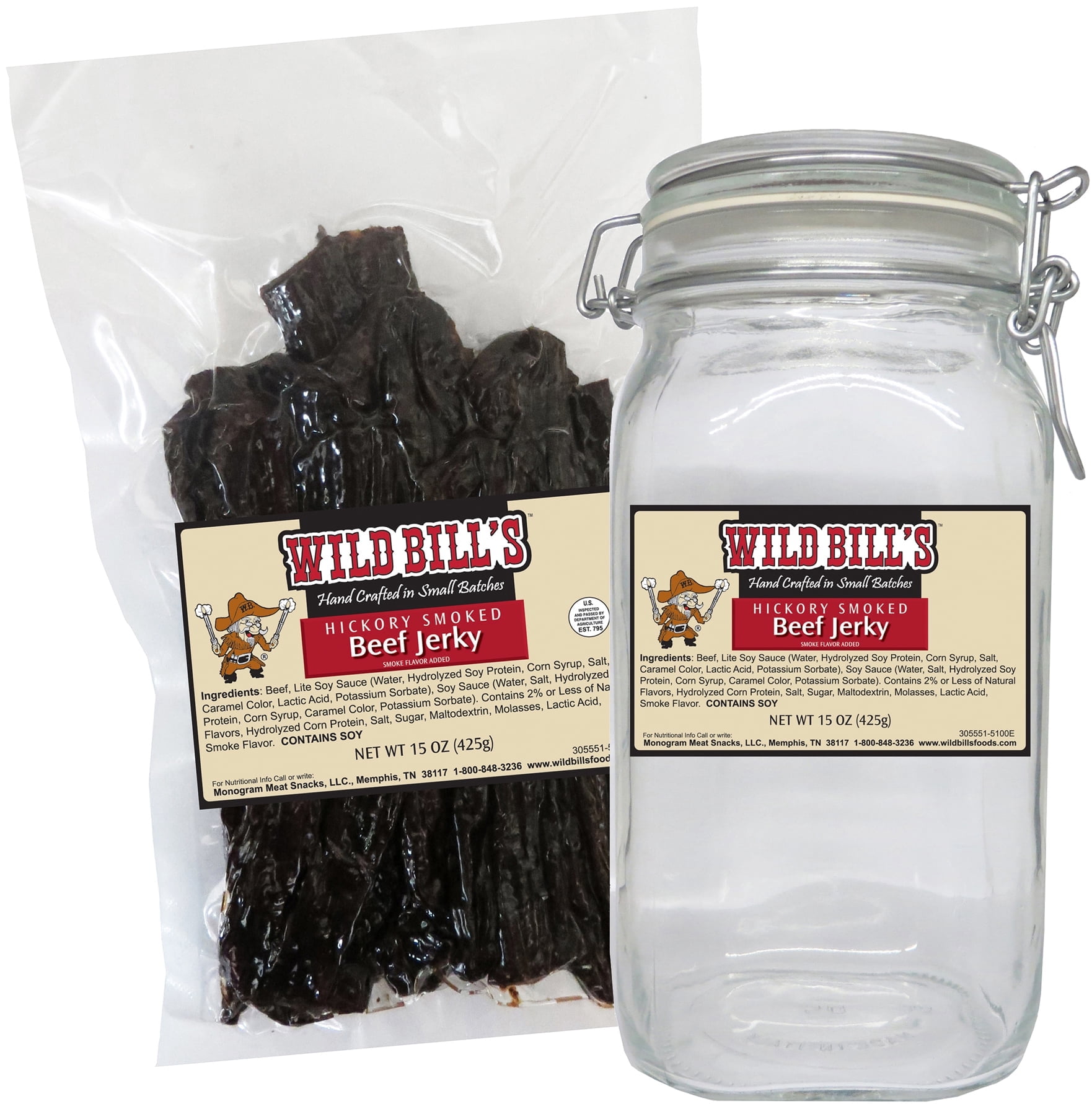 Wild Bill's Original Hickory Smoked Beef Jerky One-Bag Starter Kit (one 15oz bag and 1 jar)