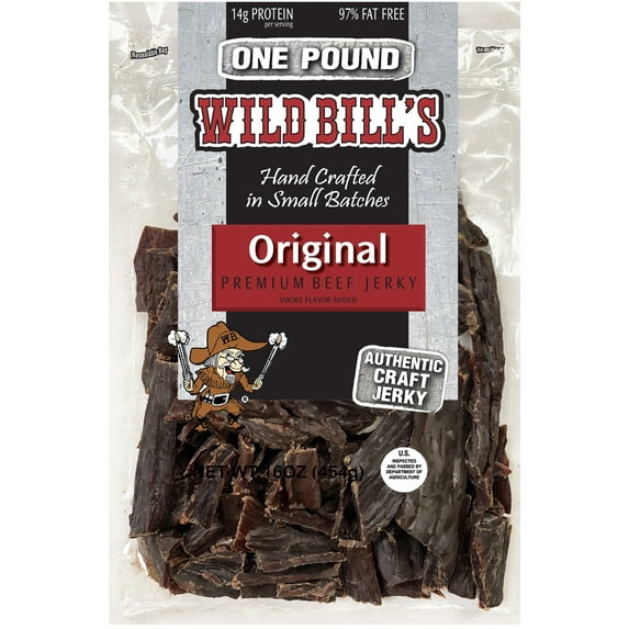 Wild Bill's Original Hickory Smoked Beef Jerky Pieces 16 Ounce Pack
