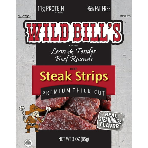 Wild Bill’s Steak Strips 3 Ounce Pack - Thick Cut Strips of Real Steak (3 count)
