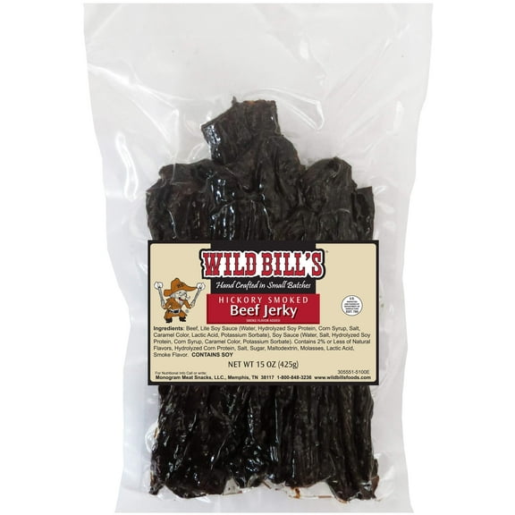 Wild Bills Hickory Smoked Beef Jerky Strips, 30-Count, 15-Ounce