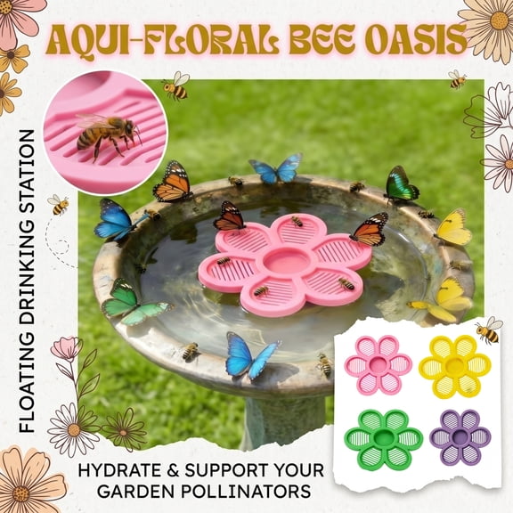 Wild Bird Bath, Pink Decorations, Outdoor Bird Bath, Bird Water Tray, 7X0.5 Inch Pink Flower-Shaped Floating Drinking Water Station, Suitable for Patio Garden Yard Display As