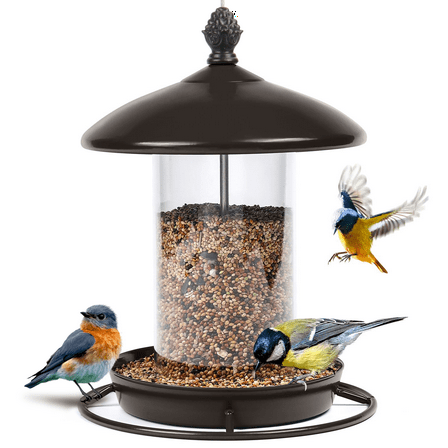 Inadays Metal Bird Feeders for Outdoors Hanging Bird Feeder Wild Birds Seed 360°Feeding Weatherproof Roof for Garden Yard, Bronze