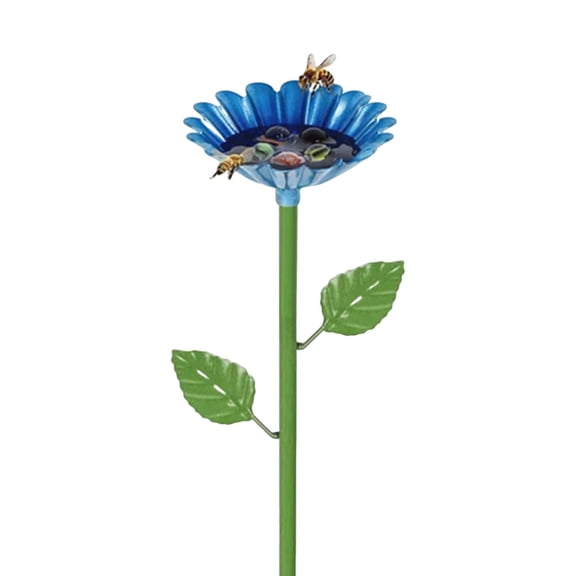 Wild Bird Feeder,Mini Bird Bath,Metal Flowers Decorative Garden Stakes,Small Bird Baths For Outdoors Birdbath Set,Flower Bird Bath With Metal Stake,Decorative Garden Yard Art For Outdoor,Blue,1PC