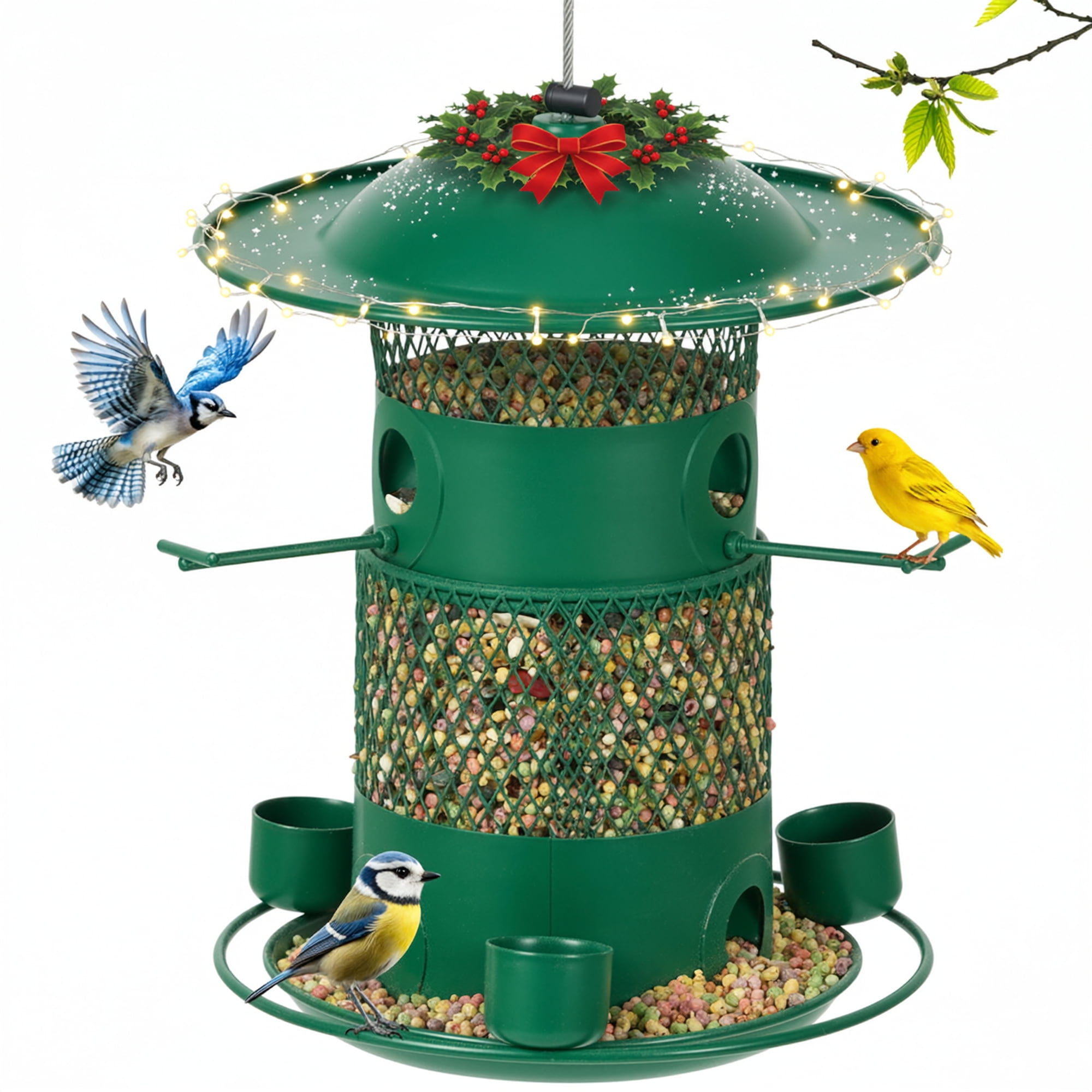 Wild Bird Feeder for Outdoors Hanging, Heavy Duty Metal Retractable Bird Feeders for Cardinal, Blue Jay,Finches, Wildlife Backyard Garden Birding Watching