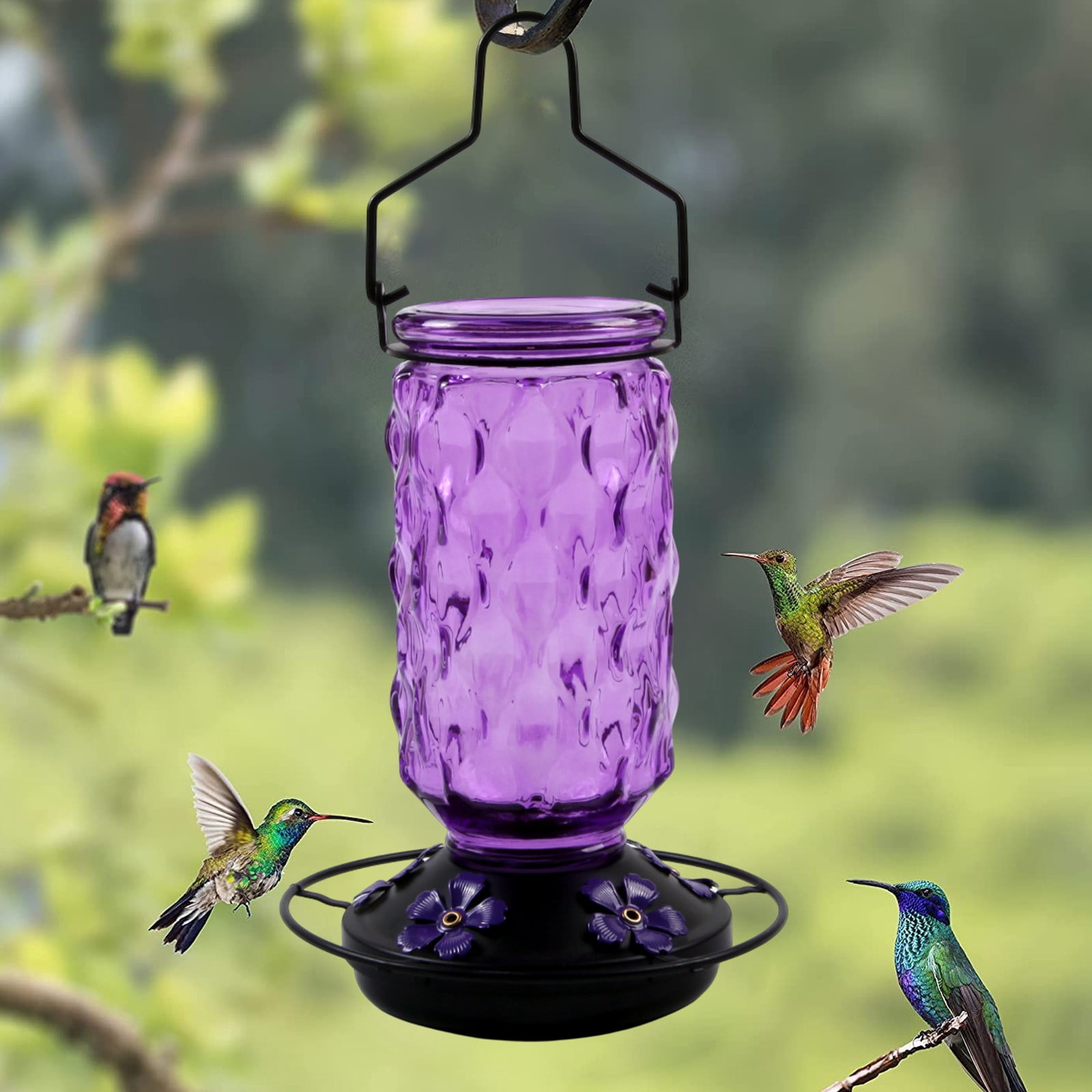 Wild Bird Feeders,Bird Feeders for Outdoors,Hummingbird Feeder 5 Feeding Ports Glass Hummingbird Feeders For Outdoors Wide Mouth For Easy Filling Cleaning Hanging For Garden Backyard Decor