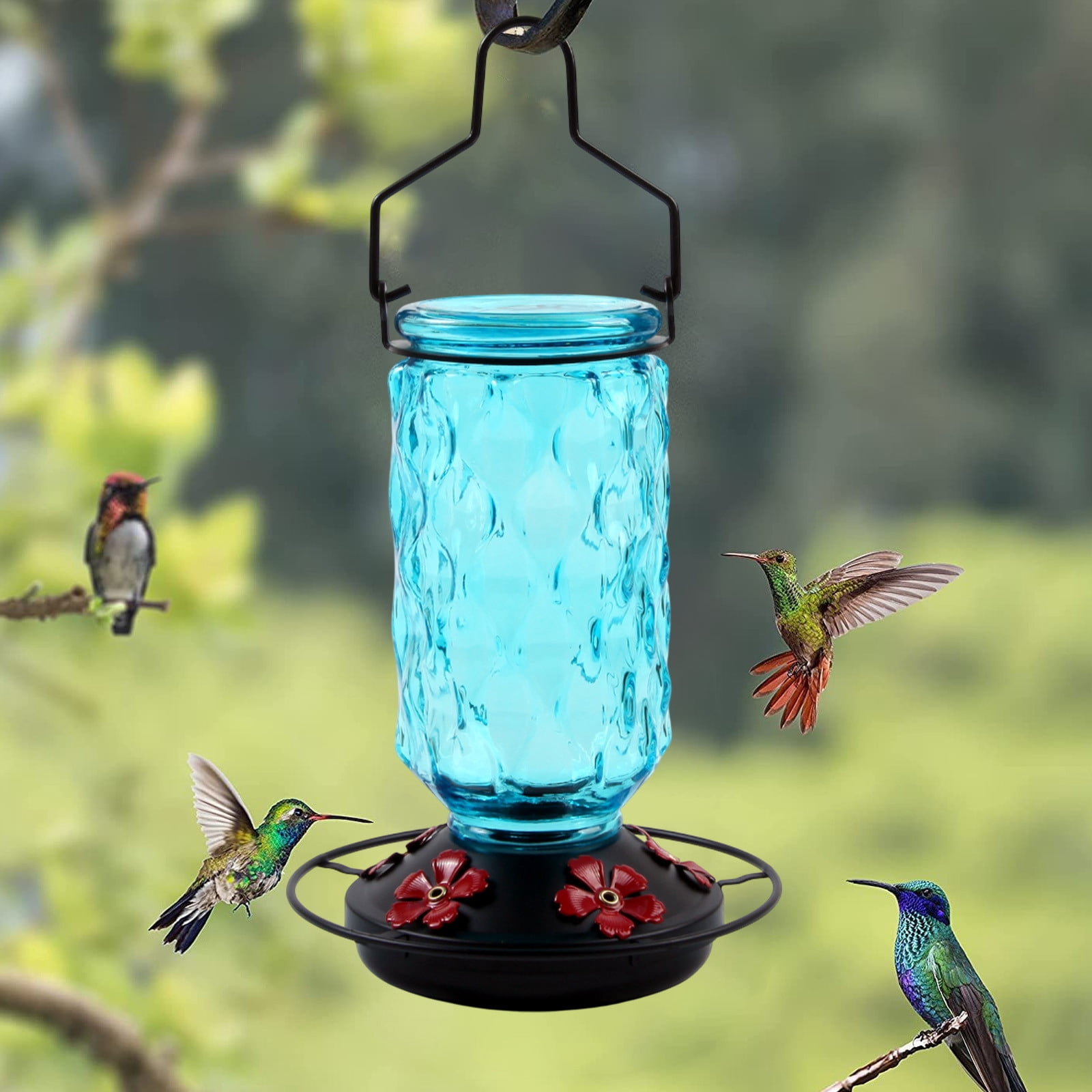 Wild Bird Feeders,Bird Feeders for Outdoors,Hummingbird Feeder 5 Feeding Ports Glass Hummingbird Feeders For Outdoors Wide Mouth For Easy Filling Cleaning Hanging For Garden Backyard Decor