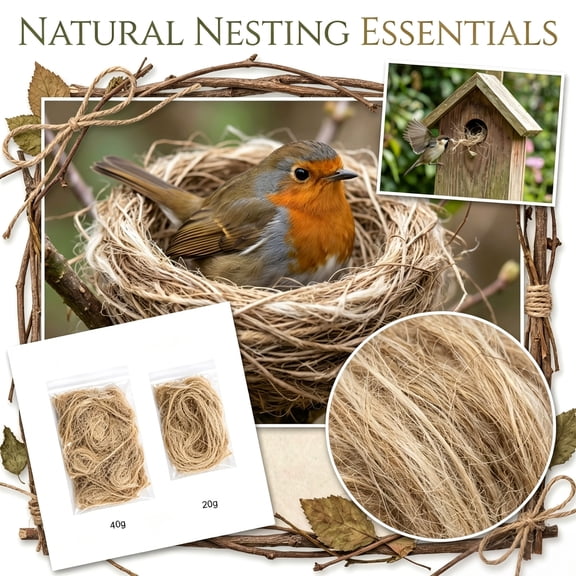 Wild Bird Nesting Accessory, Hummingbird Nesting Material, Fiber for Bird Nests, Small Animal Nesting Fiber, 40G Mixed Hemp Silk Flock Gentle Nesting Fiber Packaged in A Zip Bag
