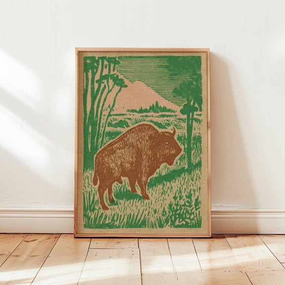 Wild Bison Nature Vintage American Buffalo Print Rustic Lodge Wildlife Wall Decor Unframed Paper Print