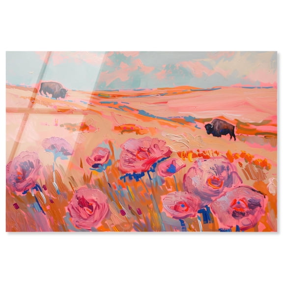 Wild Bison Wonder High-Gloss Frameless Acrylic Glass Wall Art Classic Floral Art by Art Remedy, Ready to Hang, 36 x 24