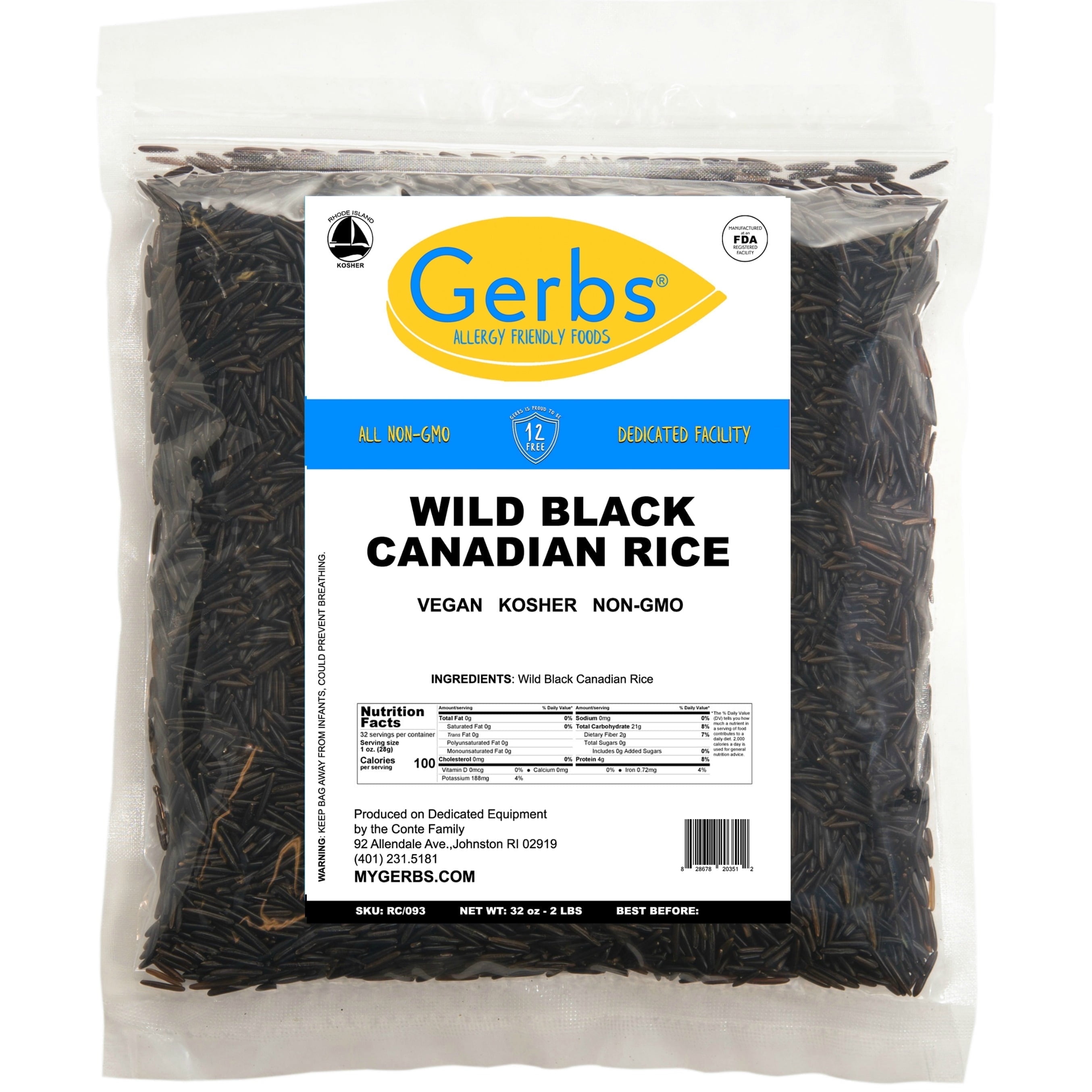 Wild Black Rice by Gerbs - 2 LBS - Top 14 Food Allergen Free & NON GMO - Product of Canada