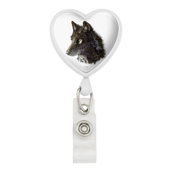Wild Black Wolf Head Heart Lanyard Retractable Reel Badge ID Card Holder