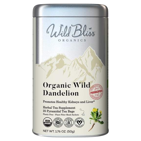 Wild Bliss Organic Dandelion Root Herbal Tea – Caffeine Free Daily Wellness Infusion -25 Tea Bags