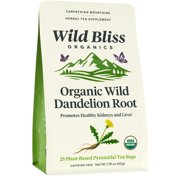 Wild Bliss Organic Dandelion Root Herbal Tea – Caffeine Free Daily Wellness Infusion -25 Tea Bags