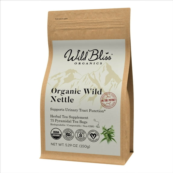 Wild Bliss Organic Nettle Leaf Herbal Tea – Caffeine Free Daily Wellness Infusion - 75 Tea Bags
