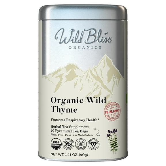 Wild Bliss Organic Thyme Herbal Tea – Caffeine Free Daily Wellness Infusion - 20 Tea Bags