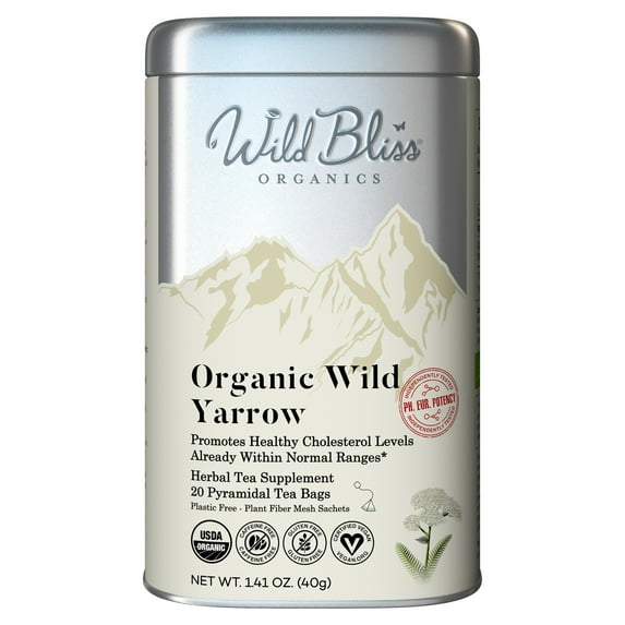 Wild Bliss Organic Yarrow Flower Herbal Tea – Caffeine Free Daily Wellness Infusion - 20 Tea Bags