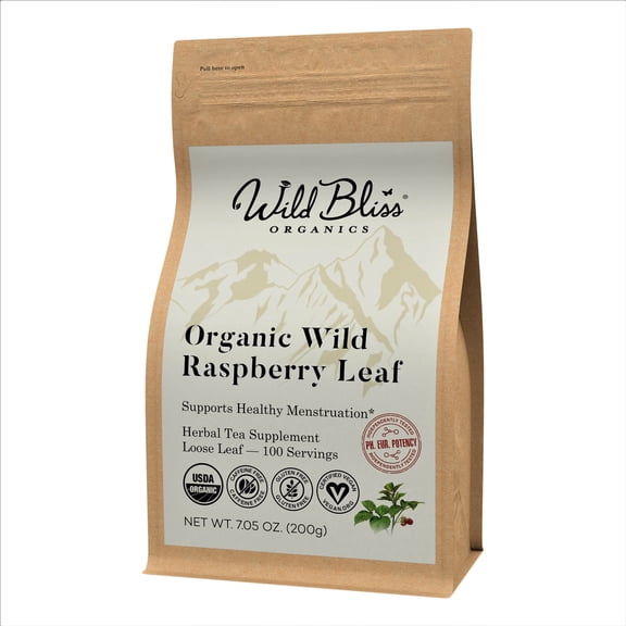 Wild Bliss Raspberry Leaf Herbal Tea - Organic Loose Leaf Daily Wellness Infusion - Caffeine Free – 7 Ounces - 100 Servings