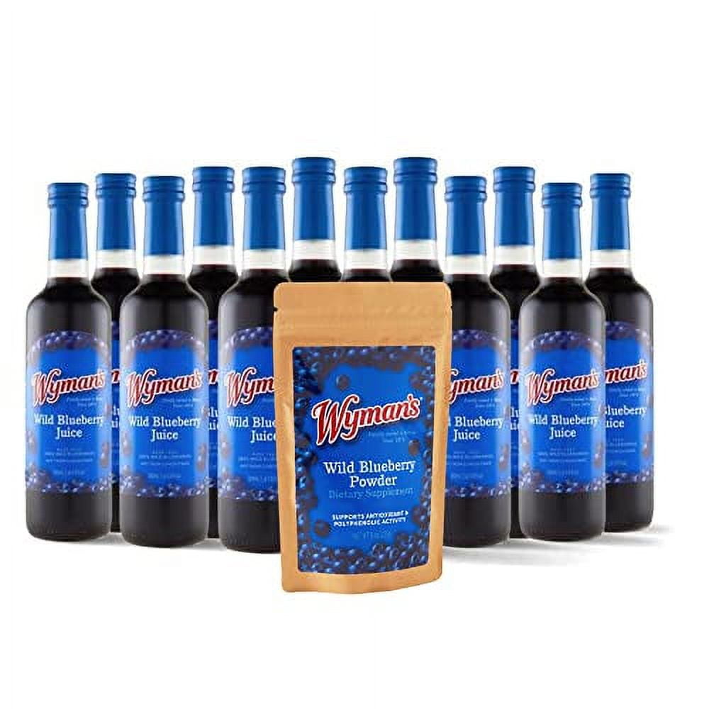 Wild Blueberry Juice & Powder Bundle, 12 Glass Bottles Juice, 8oz Blueberry Powder, 100 Wild