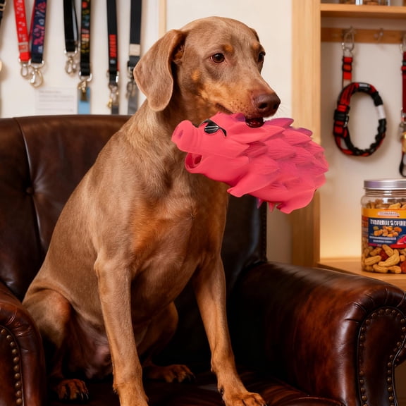 Wild Boar Chew Toy for Large Aggressive Chewers Interactive Squeaky Teething for Puppies and Adult Long Lasting Cleaning Chewing,10.5X21.5 cm,Red