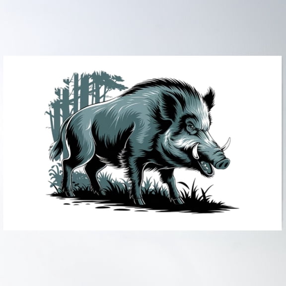 Wild Boar – Fierce Forest Beast Poster Wall Art, Modern Wall Decor For Living Room Bedroom, 8x12 UNFRAMED