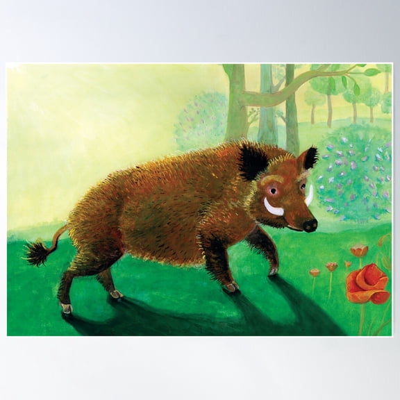 Wild Boar Illustration Poster Wall Art, Modern Wall Decor For Living Room Bedroom, 8x12 UNFRAMED