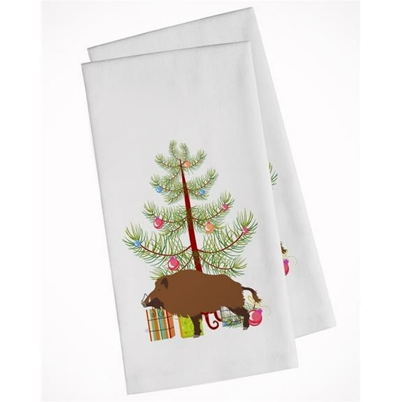 Wild Boar Pig Christmas White Kitchen Towel - Set of 2