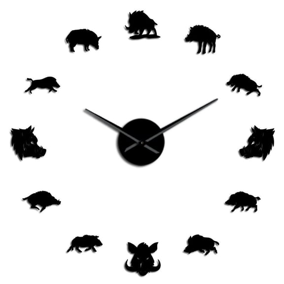 Wild Boar Pig Cub Piglet Oversized 3D DIY Wall Clock Wildlife Woodlands Animal Wall Art Decor Clock Watch With Mirror Effect(Black,27inch)