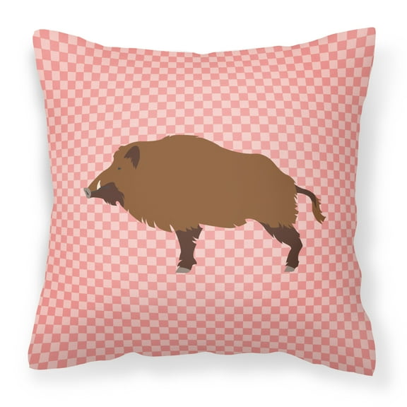 Wild Boar Pig Pink Check Fabric Decorative Pillow