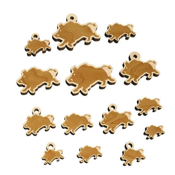 Wild Boar Pig Swine with Tusks Wood Mini Charms Shapes DIY Craft Jewelry - With Hole - 16mm (22pcs)
