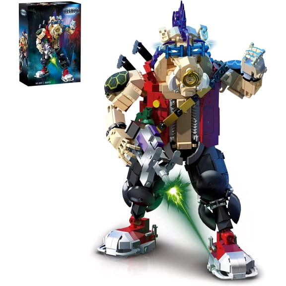 Wild Boar Warrior Building Set 802 Pieces Punk Style Mutant Animal Action Figure with Purple Mohawk & Weapon Retro Cartoon Villain Model Kit