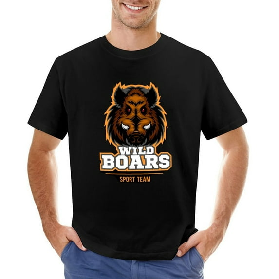 Wild Boars Vintage T-shirt Mens Cotton Classic Crewneck Short Sleeve Tees Unisex Black S