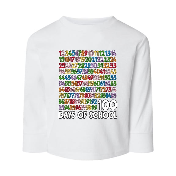 Wild Bobby 1 2 3 4 100 Days of School Colorful Counting, 100 Days of School 2024 2025 Design for Kids Youth Boys Girls School Toddler Long Sleeve Shirt