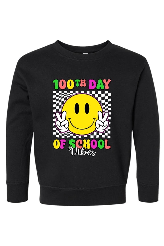 100th Day of School Retro Cute Smiley Face, 100 Days of School 2024 2025 Design for Kids Youth Boys Girls School Toddler Fleece Crewneck Sweatshirt