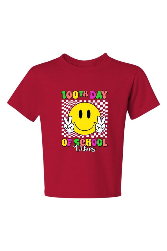 100th Day of School Retro Cute Smiley Face, 100 Days of School 2024 2025 Design for Kids Youth Boys Girls School Unisex Boys Girls Graphic Youth T-Shirt