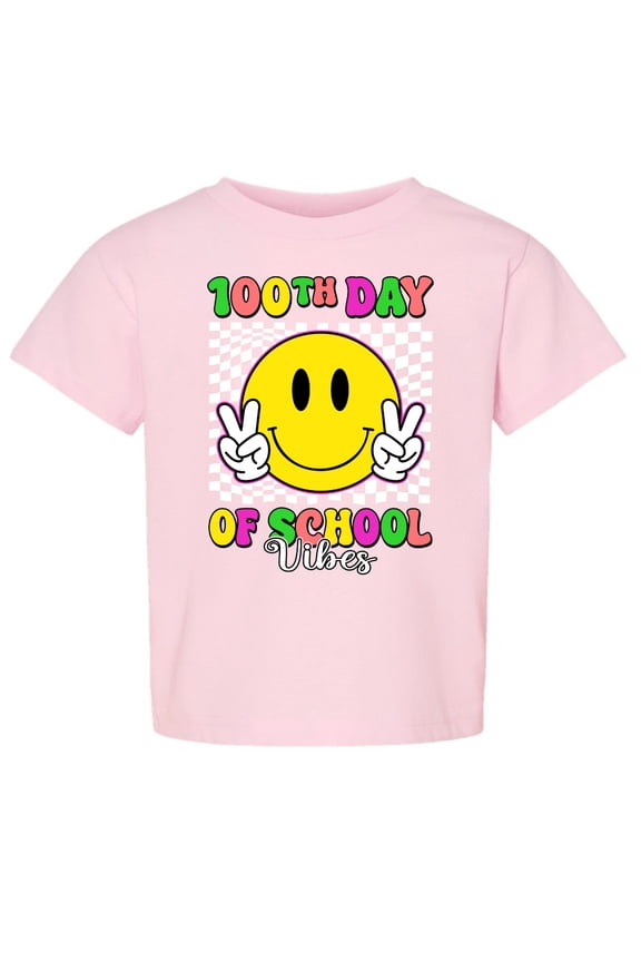 100th Day of School Retro Cute Smiley Face, 100 Days of School 2024 2025 Design for Kids Youth Boys Girls School Toddler Crew Graphic T-Shirt