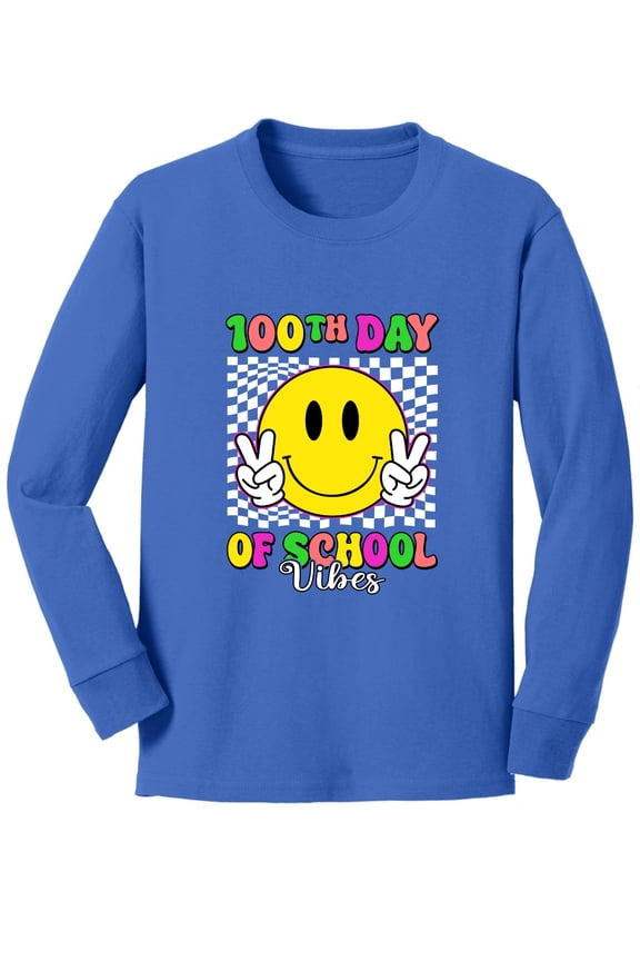 100th Day of School Retro Cute Smiley Face, 100 Days of School 2024 2025 Design for Kids Youth Boys Girls School Youth Longsleeve Shirt