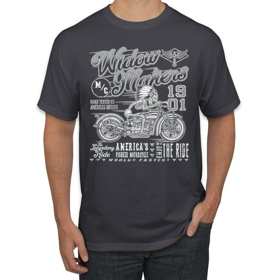 Wild Bobby, 1901 Widow Makers Skeleton Motorcycle Cars and Trucks Men's Graphic T-Shirt, Charcoal, Small